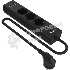 Сетевой фильтр Philips CHP4336BB/51, 3 м, 3 розетки, черный