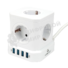 Сетевой фильтр Cablexpert Tower TWR-5-U4-W-2, 5 р, 10А, 4хUSB, 3.1А, 2 м, ур.защиты 4+, белый, коробка