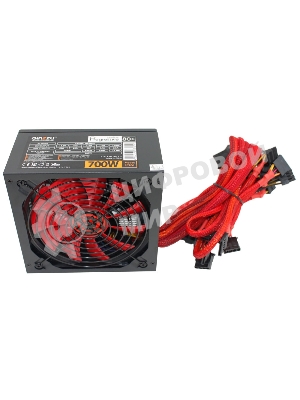 Блок питания Ginzzu PC700 14CM(Red) 80 PLUS black,APFC,24+4p,2 PCI-E(6+2), 7*SATA, 4*IDE,оплетка, кабель питания,цветная коробка