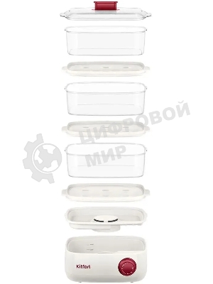 Пароварка Kitfort КТ-6830 3ярус. 800Вт белый/красный