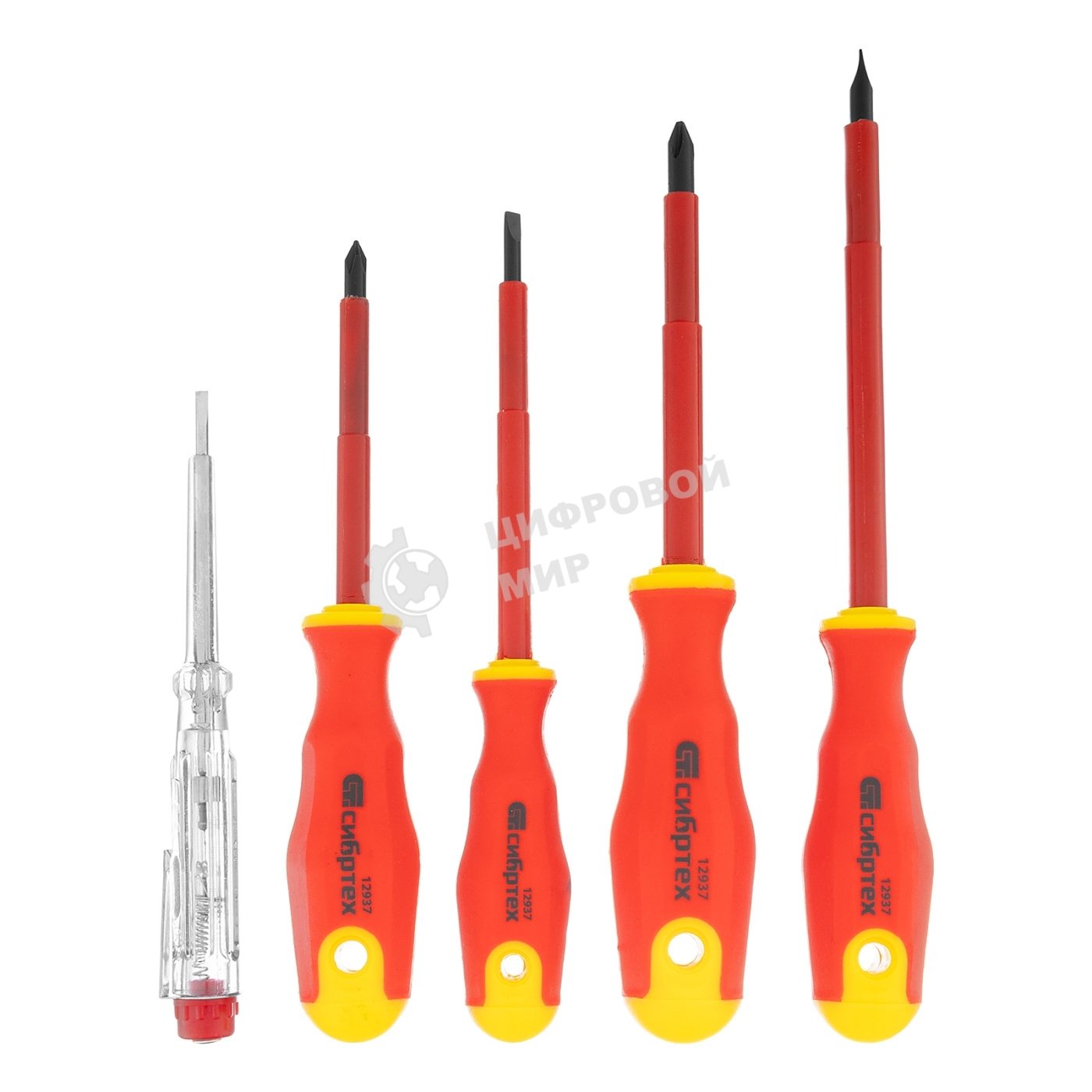 Набор отверток Сибртех диэлектрических до 1000в тестер crv двухкомпонентные рукоятки (5шт.)