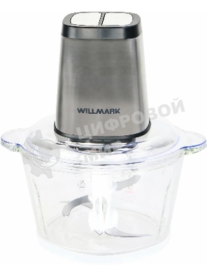 Измельчитель Willmark WMC-7288SS (550Вт., стекл. чаша 2л., рез. основ, корпус нержав. сталь, чёрный)