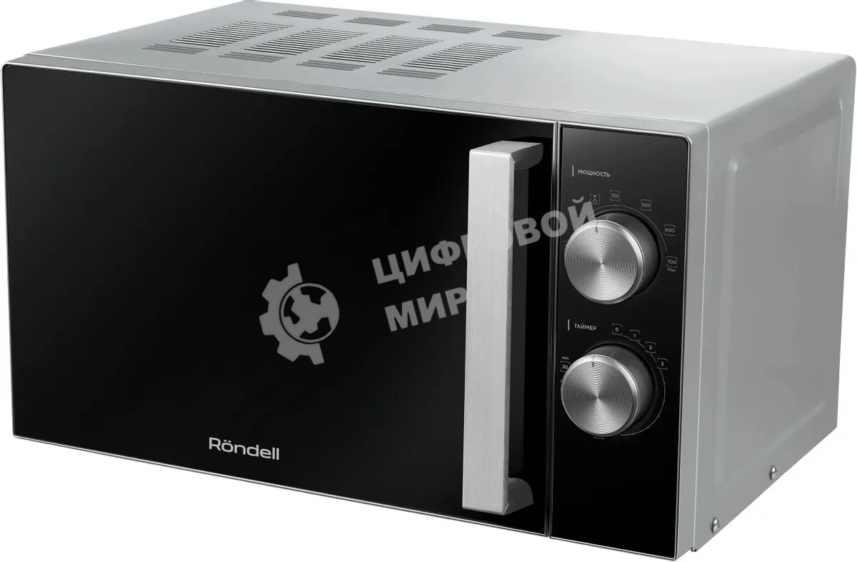 Микроволновая печь Rondell RDE-MW208 серебристый/черный, 20 л, 700 Вт, переключатели - поворотный механизм