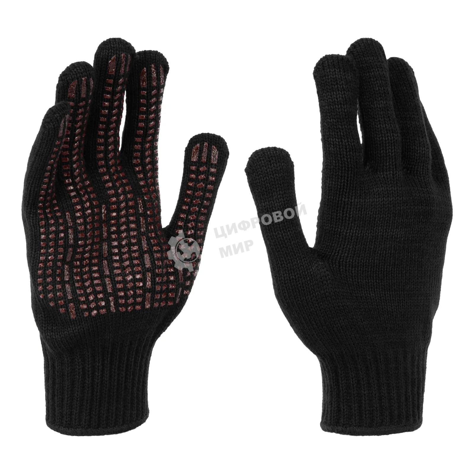 Перчатки трикотажные Сибртех акрил, усиленные, ПВХ-гель Протектор, черный, 10 класс