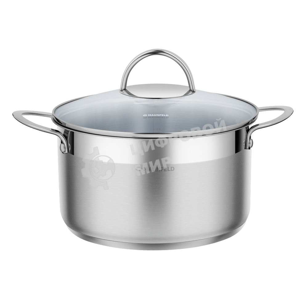 Кастрюля Maunfeld GERDA MCS44S07 из нержавеющей стали со стеклянной крышкой, 22 см, 4,4 л.