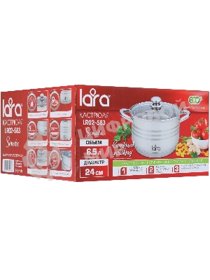 Кастрюля LARA LR02-583 SONATA 24x14,5 см, 6.5 л, нержавеющая сталь, индукция, с крышкой
