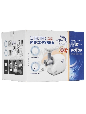 Мясорубка электрическая Ротор Классик-Р ЭМШ 35/300-2 белый, 1500 Вт, 0.6 кг/мин, реверс, насадки - 2