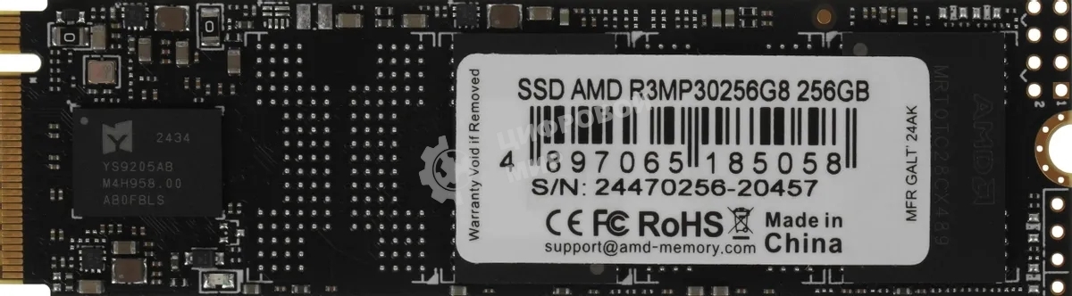 Накопитель SSD AMD Radeon R3MP30256G8, 256Gb, PCIe 3.0 x4, M.2 2280, NVMe, R/W 2000/1300