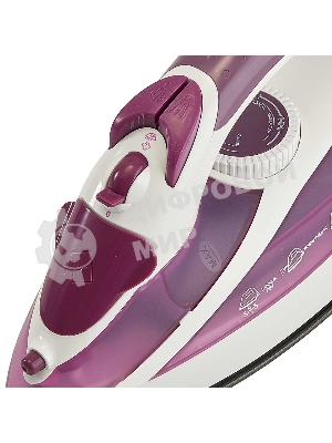 Утюг ВАСИЛИСА У3-2000 белый с сиреневым (2000 Вт. Тефлоновое покрытие подошвы. Индикатор нагрева утюга. Терморегулятор. 3 режима: сухое глажение, отпаривание, разбрызгивание воды. Возмож-ть регулировки степени отпаривания/вертикального отпаривания. Паровой удар, самоочистка.)