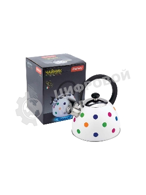 Чайник для плиты со свистком MAL-0403 2,2 литра, окрашенный в горошек, из нерж. стали, капсулированное дно