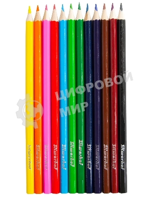 Карандаши цветные Silwerhof Веселые друзья 2.65мм, шестигранный профиль, дерево, ассорти, 12 цветов, коробка с европодвесом