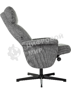 Кресло для дома Бюрократ Baron с пуфом серый, металл черный крестов. (BARON/GREY)