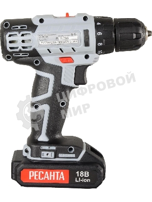 Дрель-шуруповерт Ресанта ДА-50Л2-18А, 18 В, 2 Ач, 50 Нм, щеточный