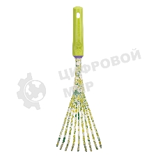 Грабли веерные 9-зубые Palisad FLOWER GREEN 75х385 мм, стальные, пластиковая рукоятка