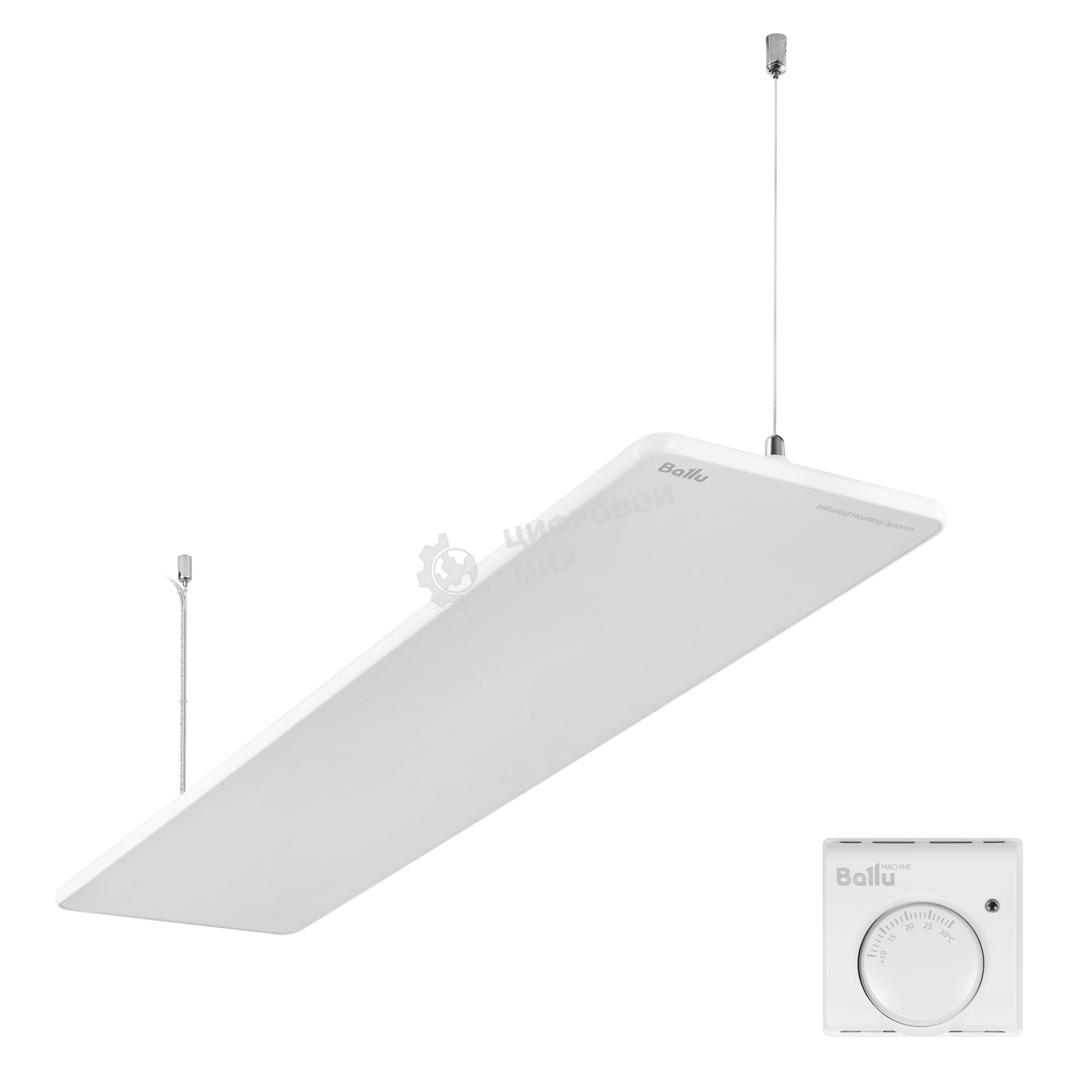 Комплект обогреватель инфракрасный Ballu BIH-GSW-1.0 + BMT-1 белый, 1000 Вт, 20 м2, термостат