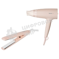 Набор для укладки волос Фен Philips BHP398/00 розовый, 1600 Вт, компактный + выпрямитель