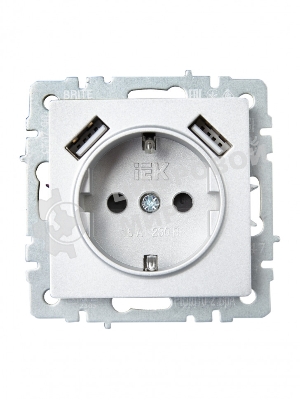 Розетка 1-местная IEK BRITE РЮш10-2-БрА (BR-R14-16-U21-D31-K47) с заземлением, с защитными шторками, 16А, с USB A+A 5В 3,1А, алюминий