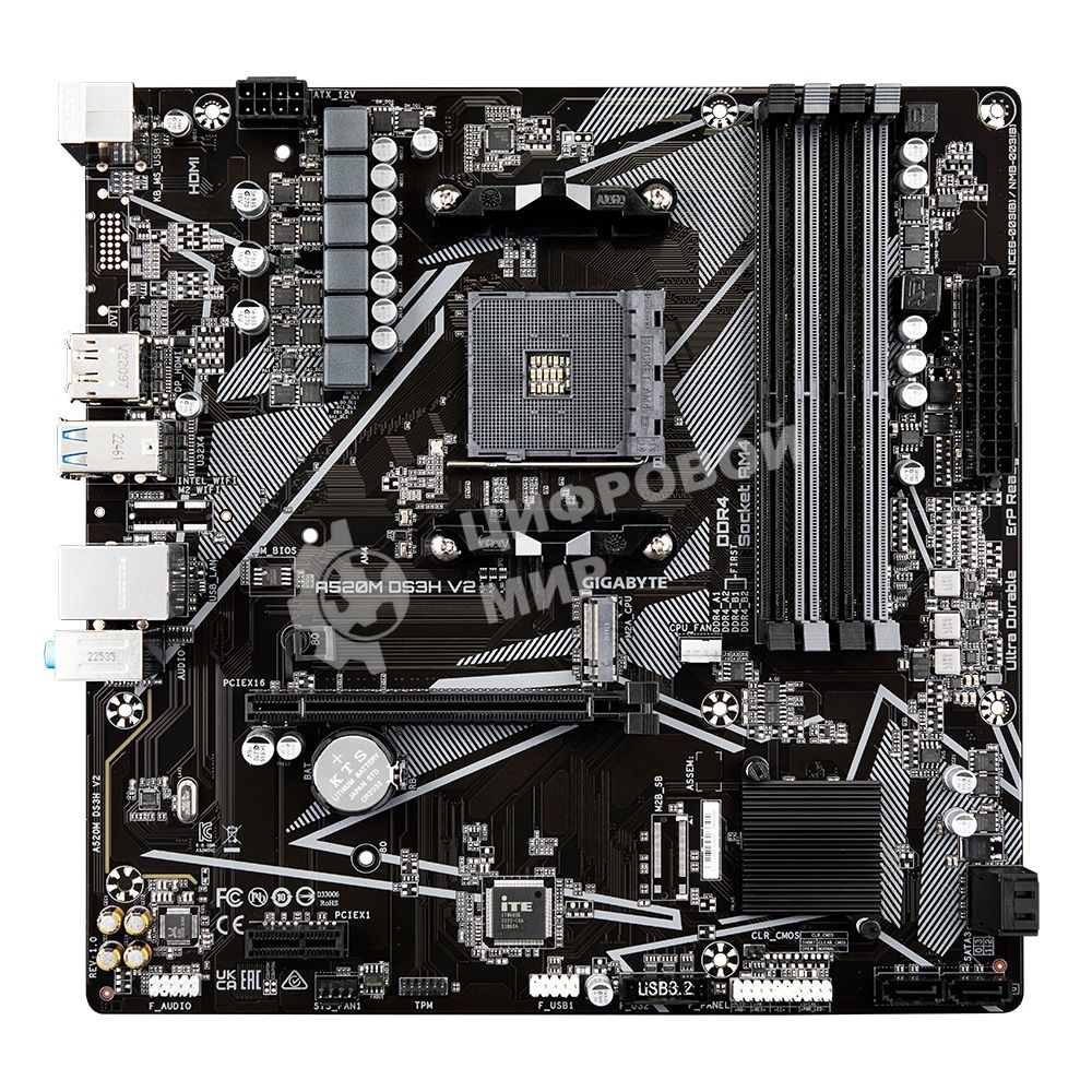 Материнская плата Gigabyte A520M DS3H V2 (V1.1), AM4, AMD A520, 4xDDR4, 4xSATA, 1xM.2, 1xPCIe 3.0 x16, 1xDP, 1xHDMI, 1x 1Gb LAN, 4xUSB 2.0, 4xUSB 3.2 Gen 1, 3x3.5 мм, 7.1, mATX