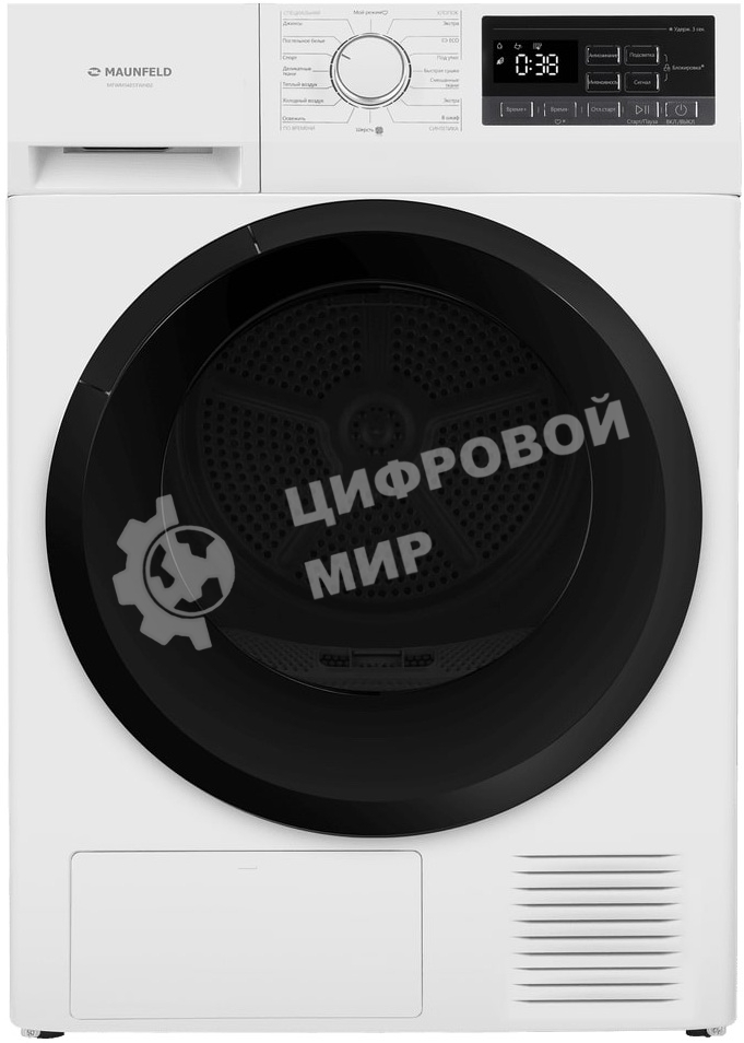 Сушильная машина Maunfeld MFDM168WH02 белый, 8 кг, сушка - тепловой насос, программ - 16, 59.5 x 84.5 x 61 см