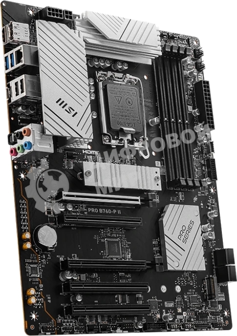 Материнская плата MSI PRO B760-P II, LGA 1700, Intel B760, 4xDDR5, 4xSATA, 2xM.2, 1xPCI-E 4.0 x16, 1xPCI-E 4.0 x4, 3xPCI-E 3.0 x1, 1xHDMI, 1xDP, 1xRJ45 2.5Gb, 1xUSB-C 3.2 Gen 2, 2xUSB-A 3.2 Gen 1, 2xUSB-A 2.0, 5x3.5мм, TOSLINK, 7.1, Standard-ATX