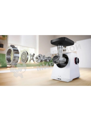 Мясорубка электрическая Bosch MFWS607W белый, 2100 Вт, 3.5 кг/мин, реверс, насадки - 4