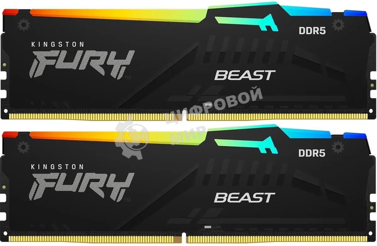 Оперативная память Kingston Fury Beast, DDR5, 32Gb (2x16GB), 5600MHz, CL36, DIMM, с радиаторами, RGB, черный