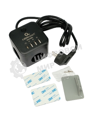 Сетевой фильтр Cablexpert Cube CUBE-3-CU3-B-1.5, 3 р, 10А, 1xType-C PD, 3xUSB, 1.5 м, ур.защиты 4+, черный, коробка