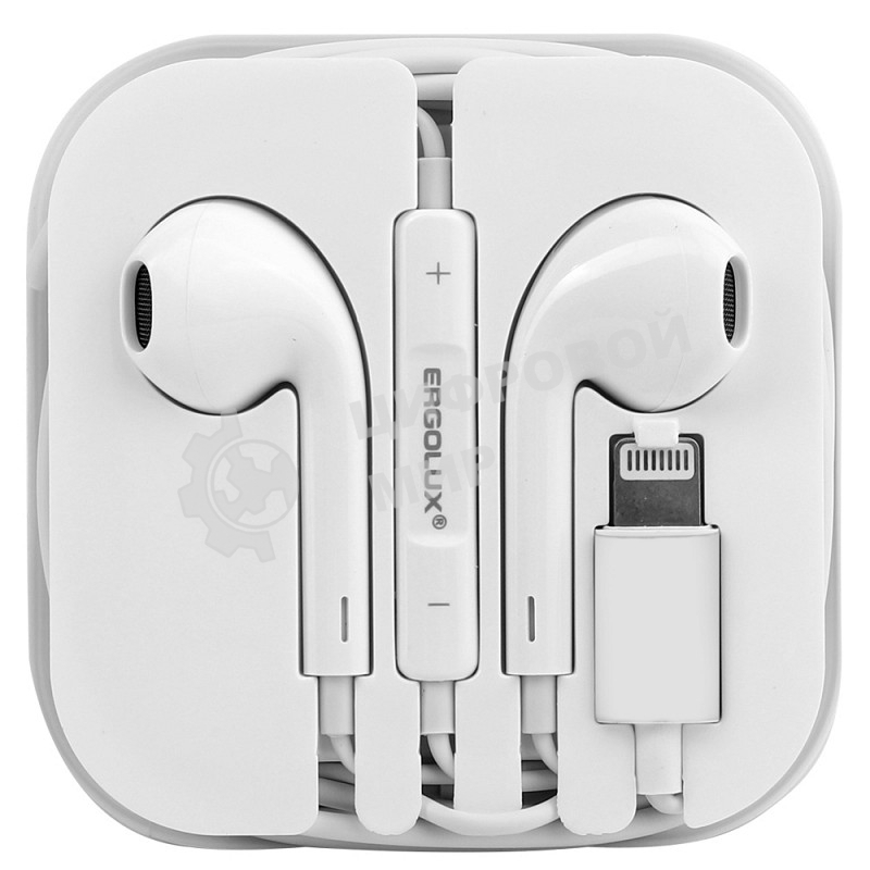 Проводные наушники Ergolux ELX-WHP04-C01 белый, вкладыши, Lightning, встроенный микрофон