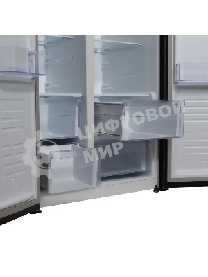 Холодильник Hyundai CS5003F черное стекло двухкамерный 331/165л морозилка сбоку, No Frost, Side by Side