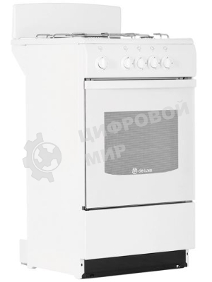 Плита газовая De Luxe 5040.45Г (Щ) -001 белый, конфорок 4 газовых, духовка 46 л, 50 см x 85 см x 50 см