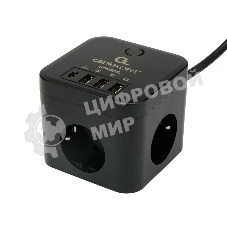Сетевой фильтр Cablexpert Cube CUBE-3-CU3-B-1.5, 3 р, 10А, 1xType-C PD, 3xUSB, 1.5 м, ур.защиты 4+, черный, коробка