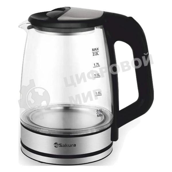 Чайник электрический Sakura SA-2722BK 2,2л,стекло,черный