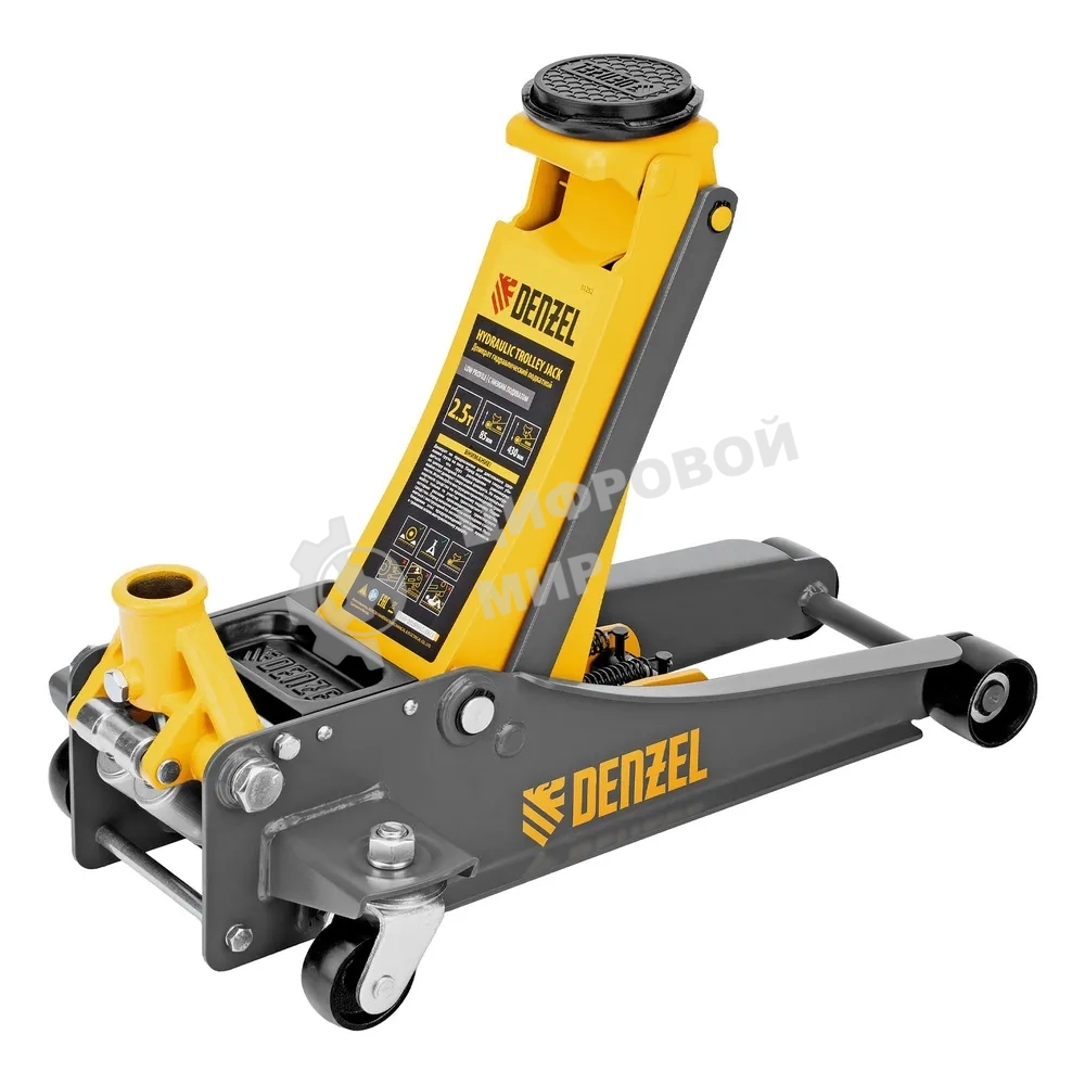 Домкрат Denzel гидравлический подкатной, 2,5 т, 85-430 мм, быстрый подъем, низкий подхват, проф.