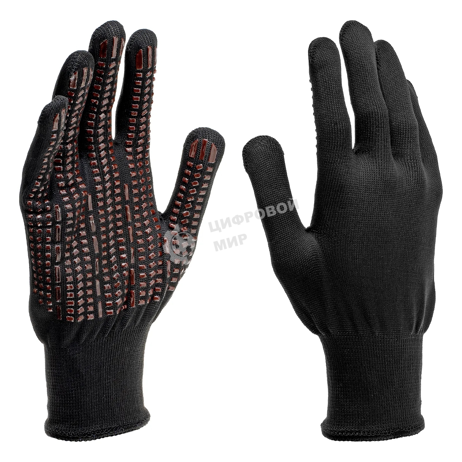 Перчатки трикотажные Сибртех, синтетическая нить, ПВХ-гель точка, черный, L, 13 класс