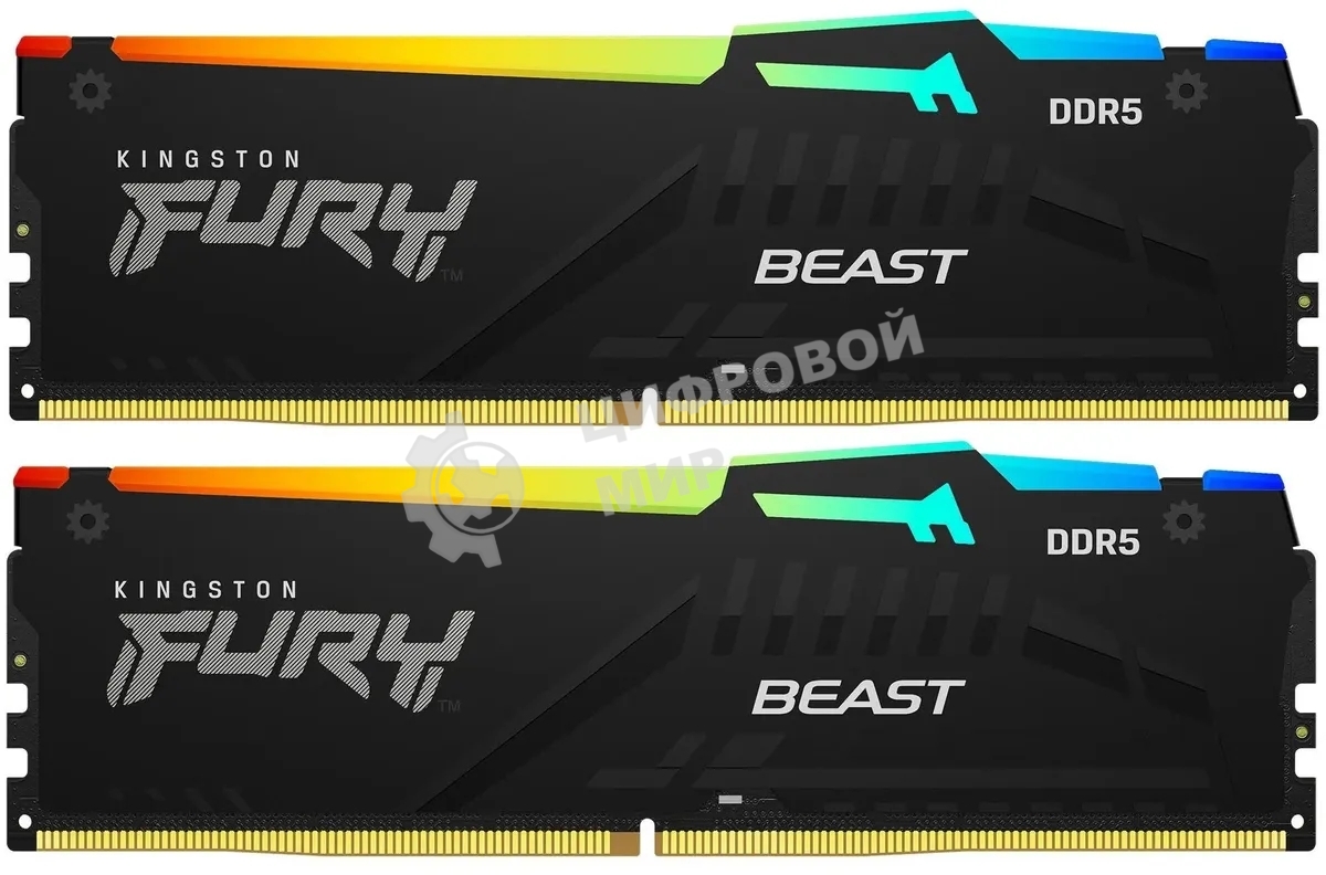 Оперативная память Kingston Fury Beast, DDR5, 64Gb (2x32GB), 5600MHz, CL36, DIMM, радиатор, RGb, черный