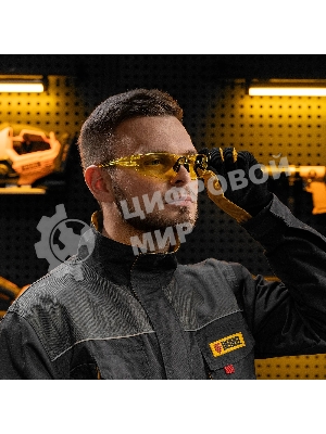Очки защитные Denzel открытые, поликарбонатные, желтая линза