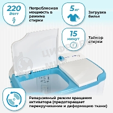 Стиральная машина Фея СМП 50 Н белая/голубой, загрузка вертикальная 5 кг, 1300 об/мин., класс: В