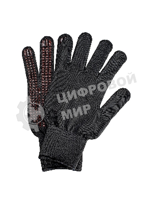 Перчатки трикотажные Сибртех, синтетическая нить, ПВХ-гель точка, черный, L, 13 класс