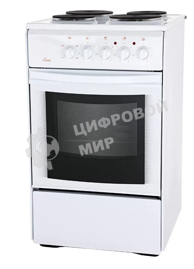 Плита электрическая Flama AE 1403 W белый, конфорок 4 шт, духовка 50 л, 50 см x 85 см x 60 см