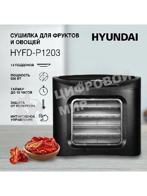 Сушка для фруктов и овощей Hyundai HYFD-P1203 12под. 500 Вт, черный
