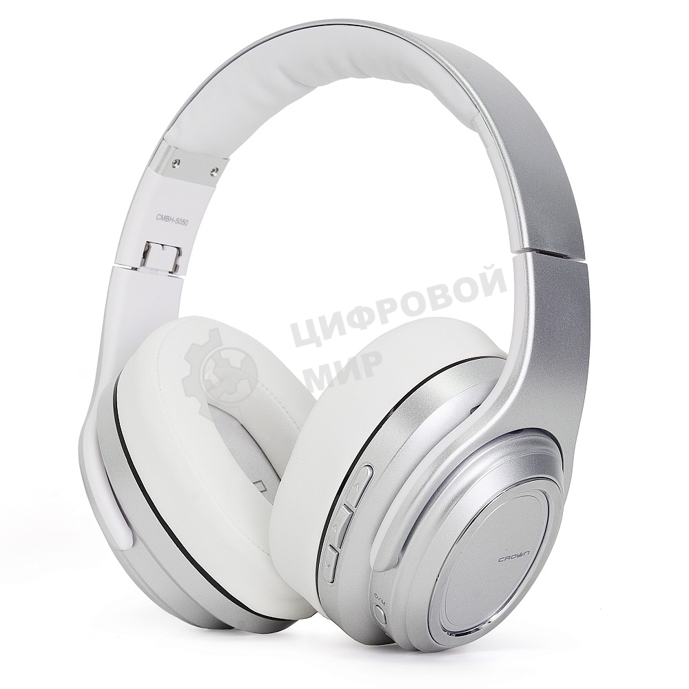 Беспроводные/проводные наушники Crown CMBH-5050 серебристый, накладные, Bluetooth + проводной, складная конструкция, до 10 ч