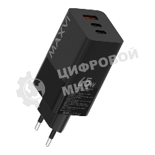 Сетевое зарядное устройство Maxvi A483GN 65W, 1xUSB-A, 2xUSB-C, черный