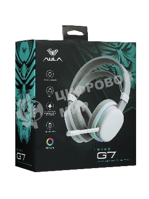 Гарнитура AULA G7 белый, беспроводная + проводная, до 65 ч, съёмный микрофон, подсветка