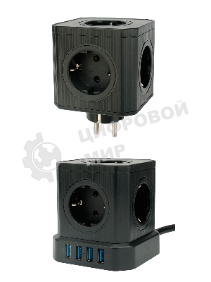 Сетевой фильтр Cablexpert Tower TWR-9-U4-B-2, 9 р, 16А, 4хUSB, 3.1А, 2 м, ур.защиты 4+, черный, коробка