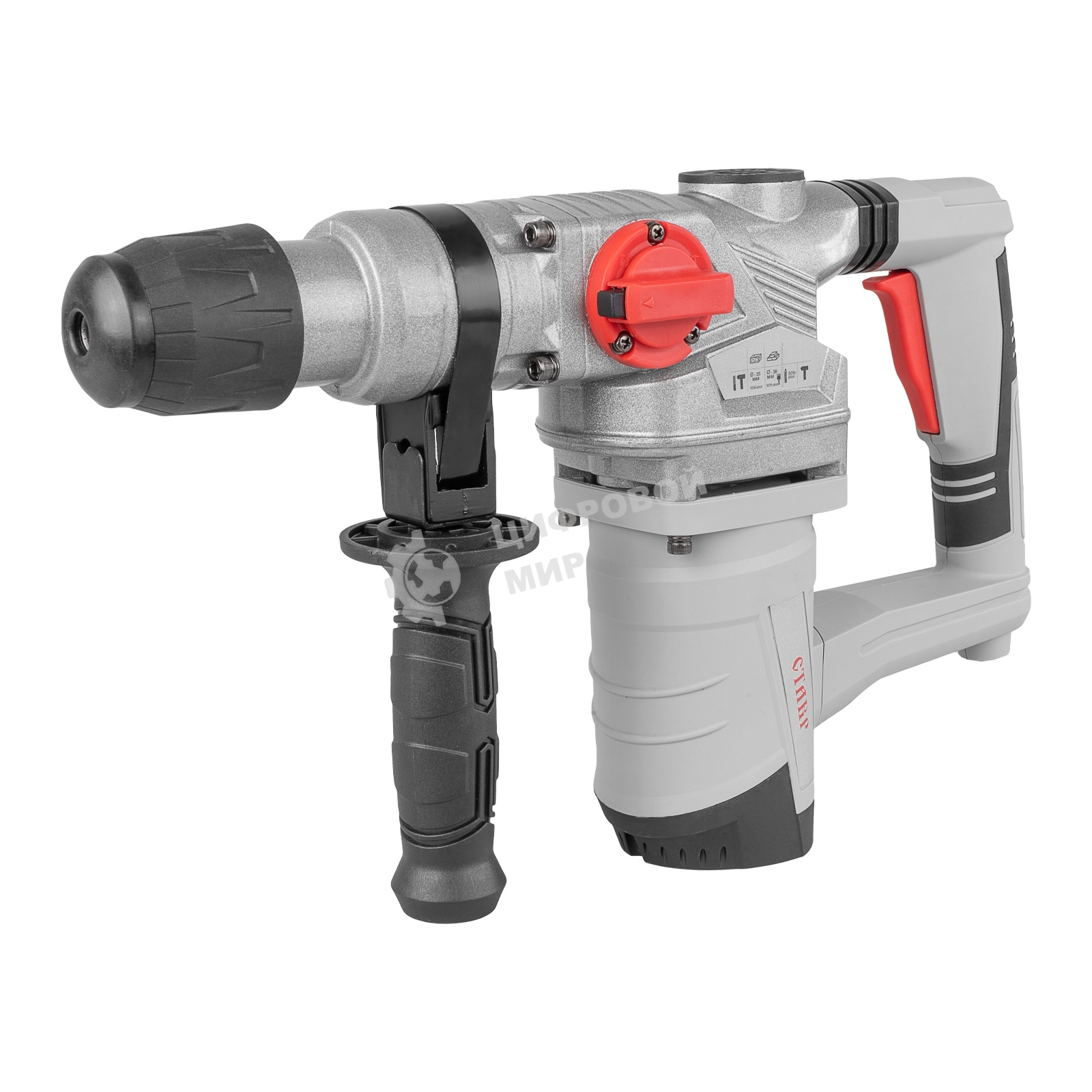 Перфоратор 1450Вт, SDS-plus, диаметр сверления бетона 35мм, вертикальный, СТАВР ПЭВ-1450, 2 режима работы, энергия удара 6.5Дж, число оборотов 1100об/мин, частота ударов 5100уд/мин, длина кабеля 3м (набор оснастки, кейс).