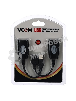 Кабель AM/AF удлинитель USB по витой паре VCOM (AM/RJ45-RJ45/AF) до 45m CU824