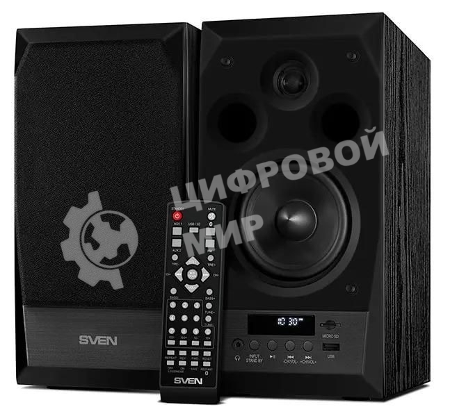 Акустическая система 2.0 SVEN MC-10, чёрный, мощность 2x25Вт (RMS), FM-тюнер, USB/microSD, дисплей, пульт ДУ, Bluetooth SVEN MC-10, чёрный, акустическая система 2.0, мощность 2x25Вт (RMS), FM-тюнер, USB/microSD, дисплей, пульт ДУ, Bluetooth