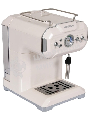Кофеварка рожковая Hyundai HEM-5300 бежевый/серебристый, исп. кофе - молотый, 1.5 л, 850 Вт, 20 бар