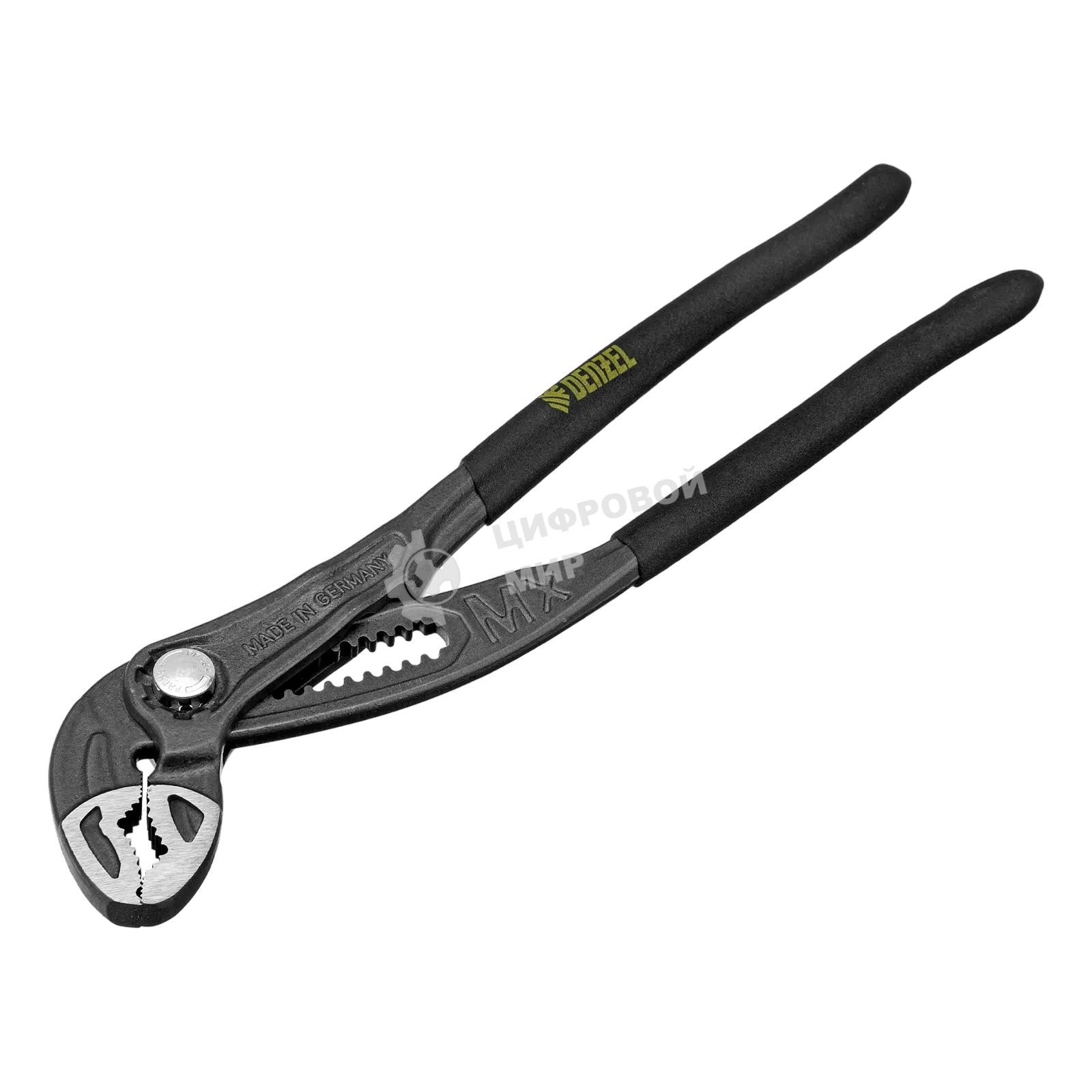 Клещи переставные Denzel кнопочный механизм, обливные рукоятки, 250 мм