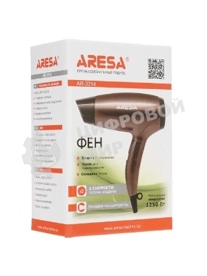 Фен ARESA AR-3214 коричневый/черный, 1250 Вт, компактный